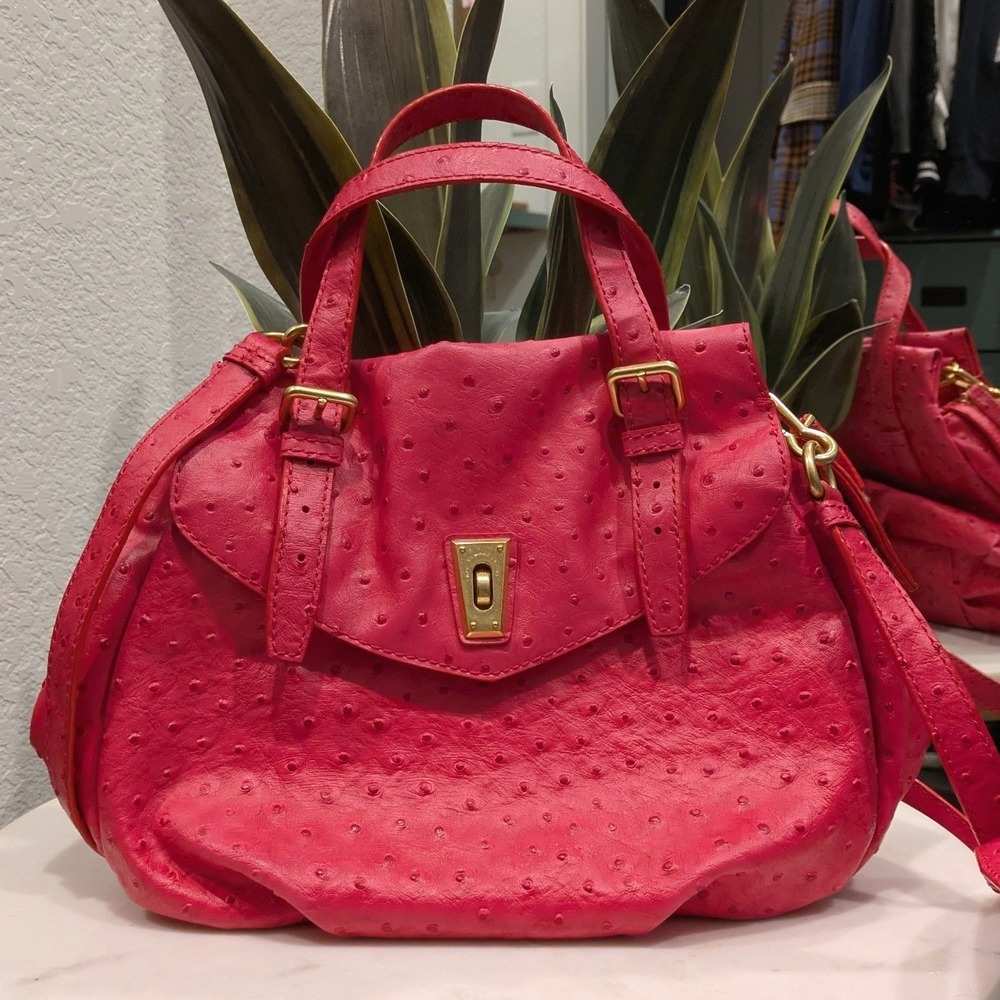 Marc by Marc Jacobs "Take Me Ozzie" Ostrich Stamped Satchel Rock Lobster Pink